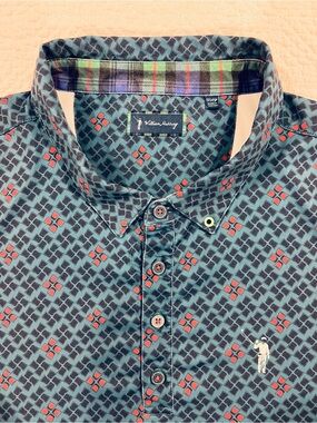 William Murray AOP Blue Red Geometric Men’s 2XL Performance Golf Polo